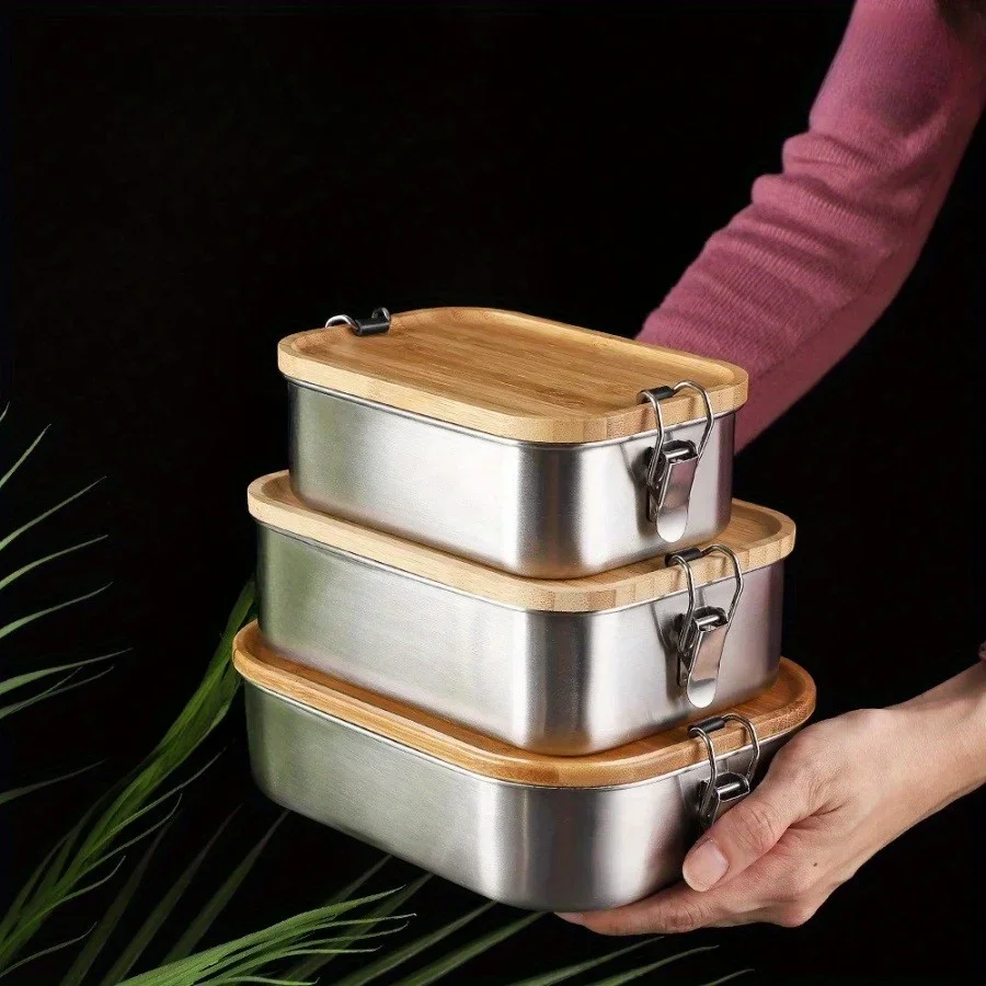 Food Storage Equipment - Nieuwe 304 roestvrijstalen lunchbox met bamboe