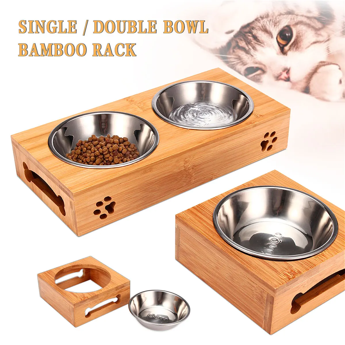 Food Storage Food Safety - Kattenbak Beer Bamboe Plaat Dubbele Kom