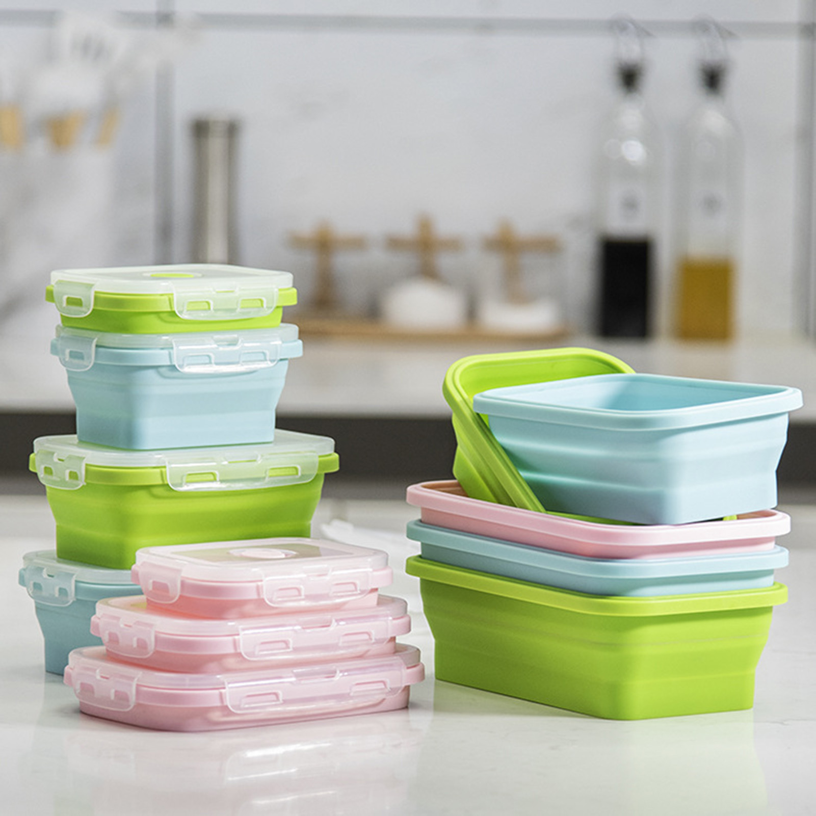 Food Storage Lunch Box - Siliconen lunchbox, voedselveilige opvouwbare container, magnetronbestendig,