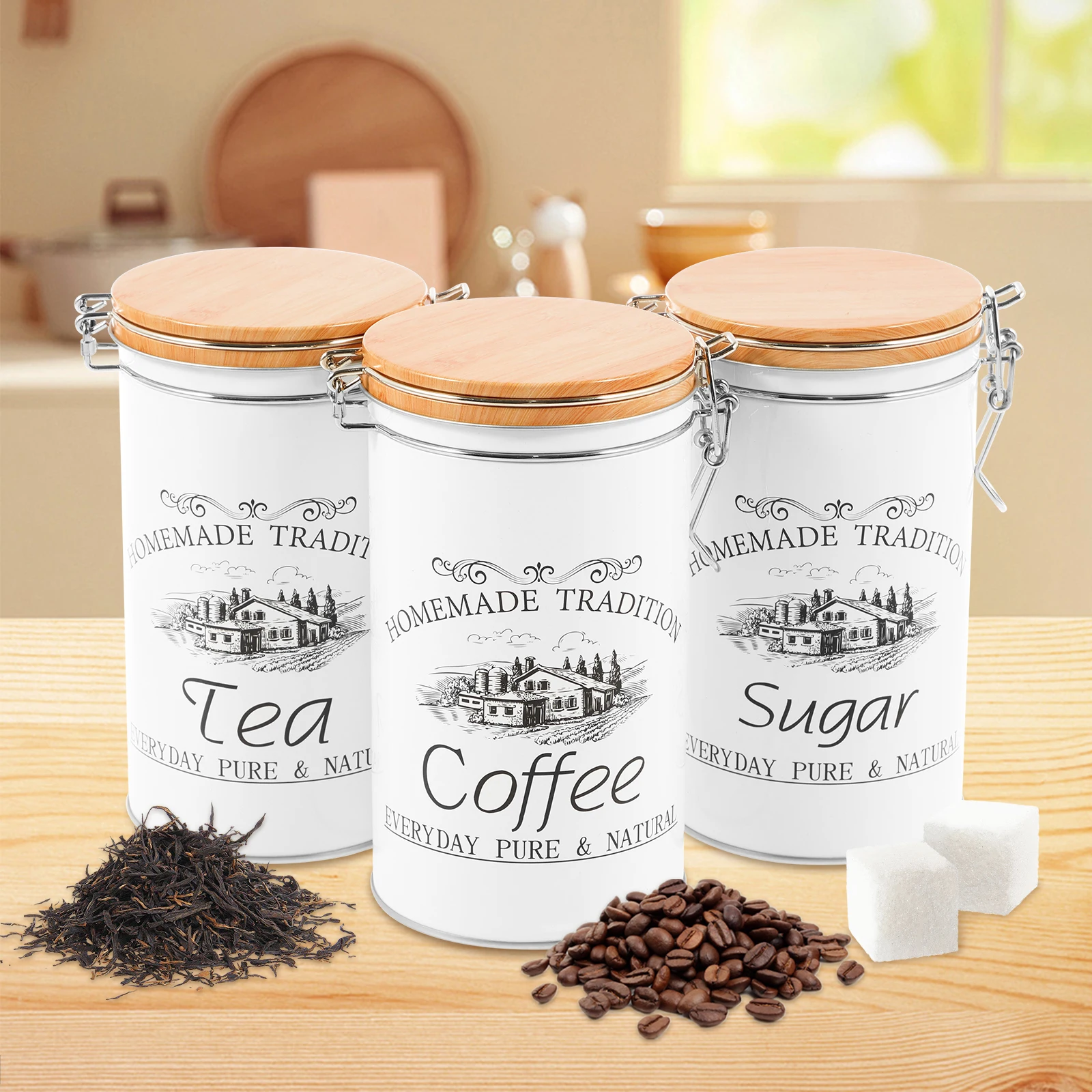 Food Storage Metal Box - 3 stks/set Thee Koffie Suikerbussen Metalen