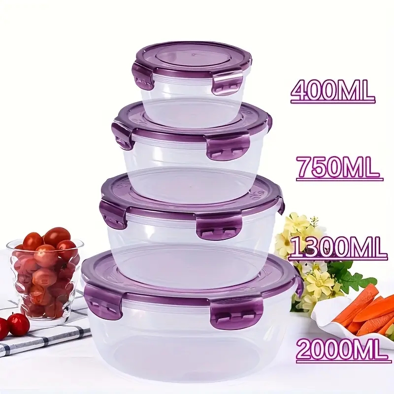 Food Storage Lunch Box - 4 plastic voedselbewaarcontainers, lunchboxen, geschikt voor