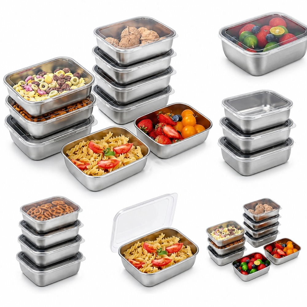 Food Storage Metal Box - 6 stuks roestvrijstalen voedselbewaarcontainers lekvrij 6