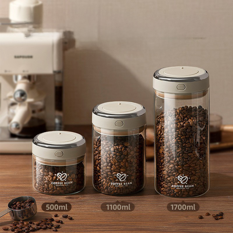 Food Storage Containers Glass - 500/1100/1700ml Koffiebonen Vacuüm Verzegelde Tank met