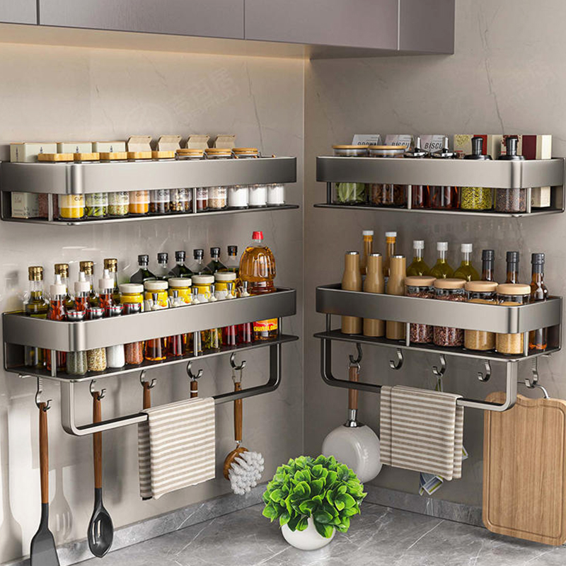 Food Storage Shelving - Aluminium keukenrek Keukenplank Toiletopbergruimte Geen boor