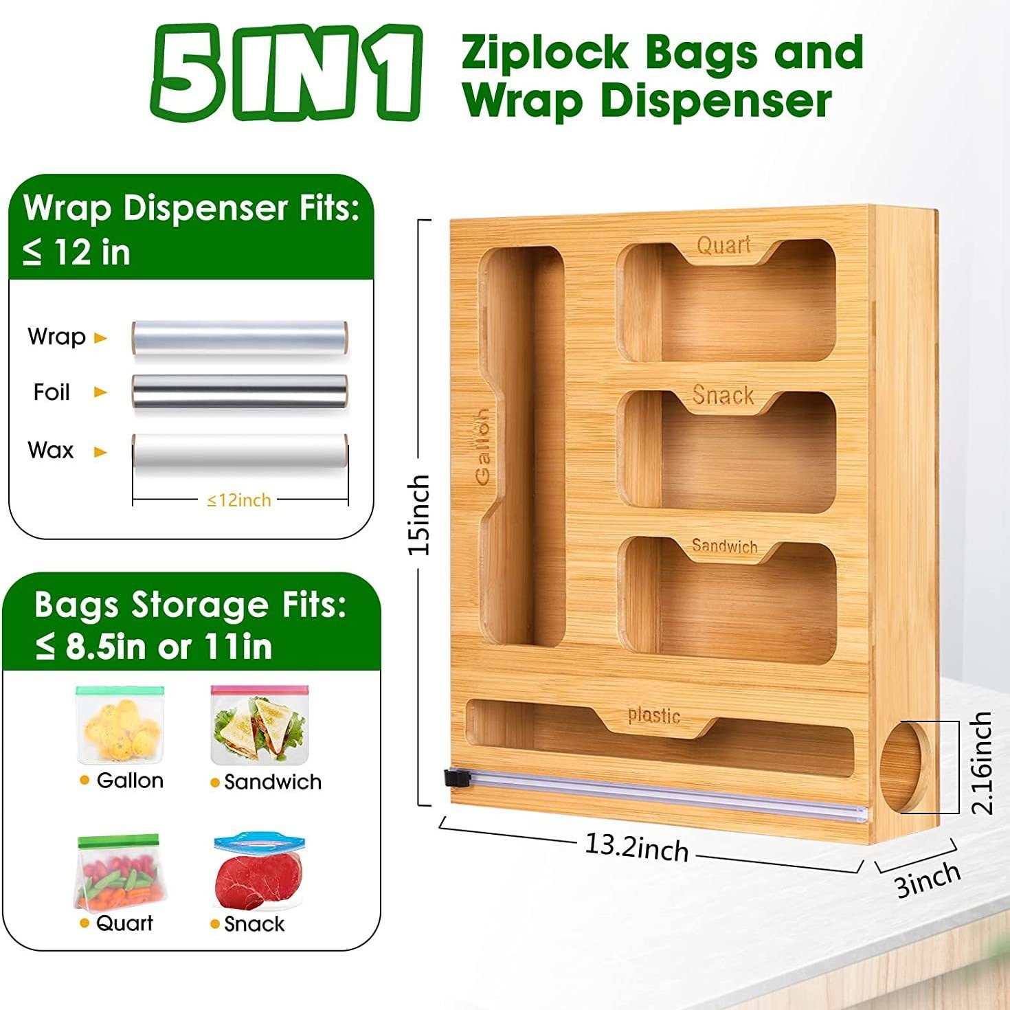 Food Storage Zip Lock Bags - Bamboe Ziplock Voedselzakhouder Compatibele wandopbergrekken Keukenopslagplank