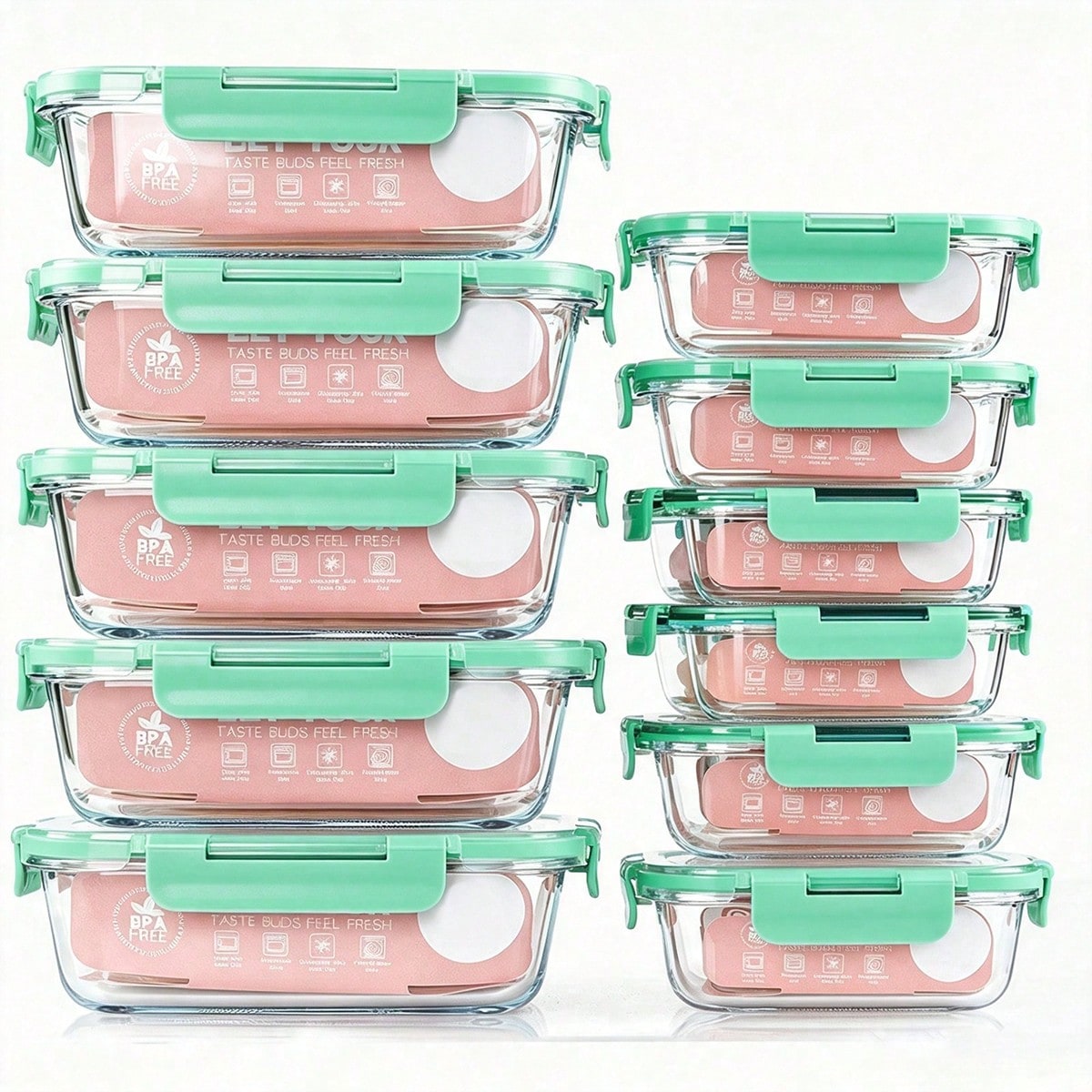 Food Storage Containers Glass - 10-delige set glazen voedselvoorbereidingsbakjes, voedselopslagbakjes met