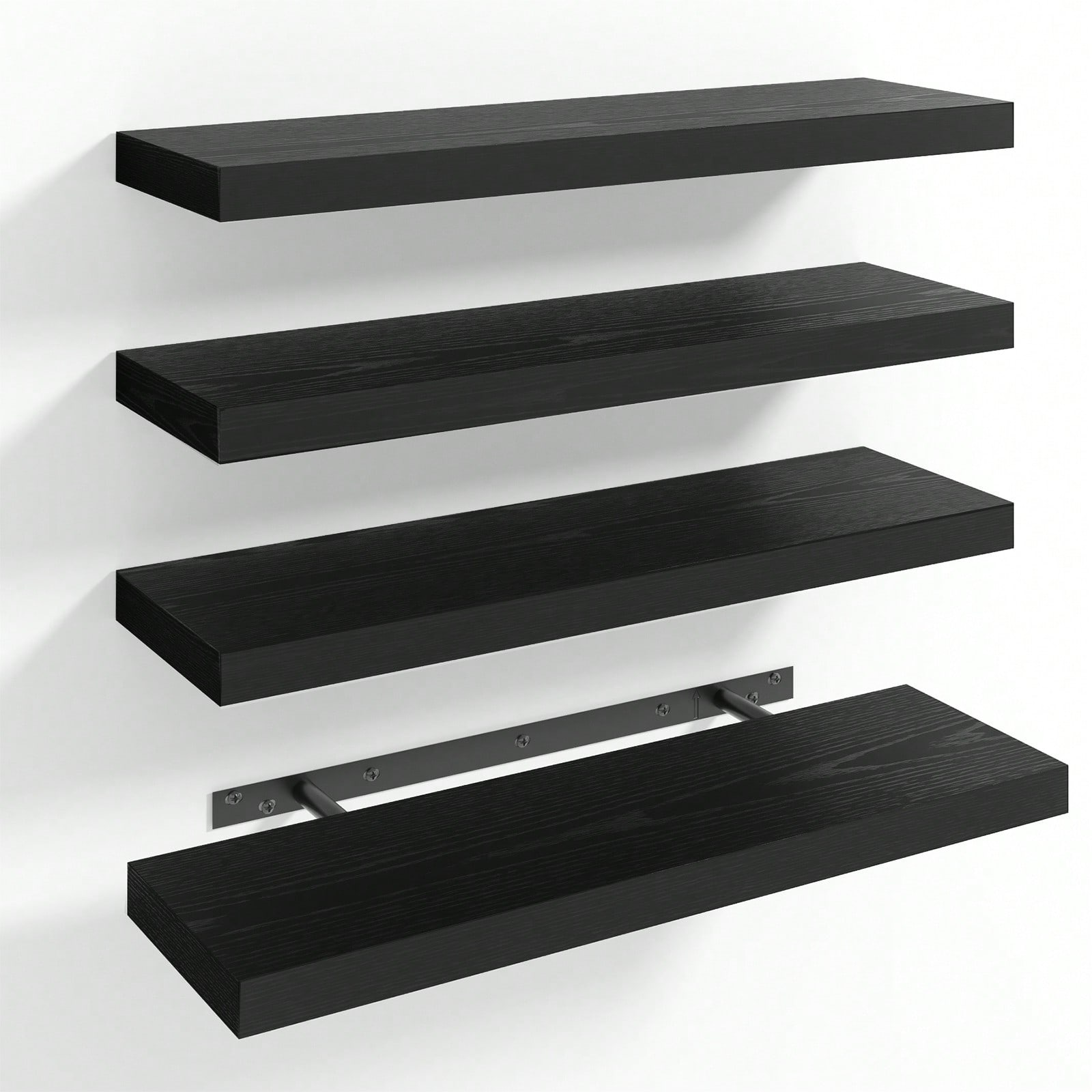 Food Storage Shelving - 4-delige set zwevende planken, moderne zwarte