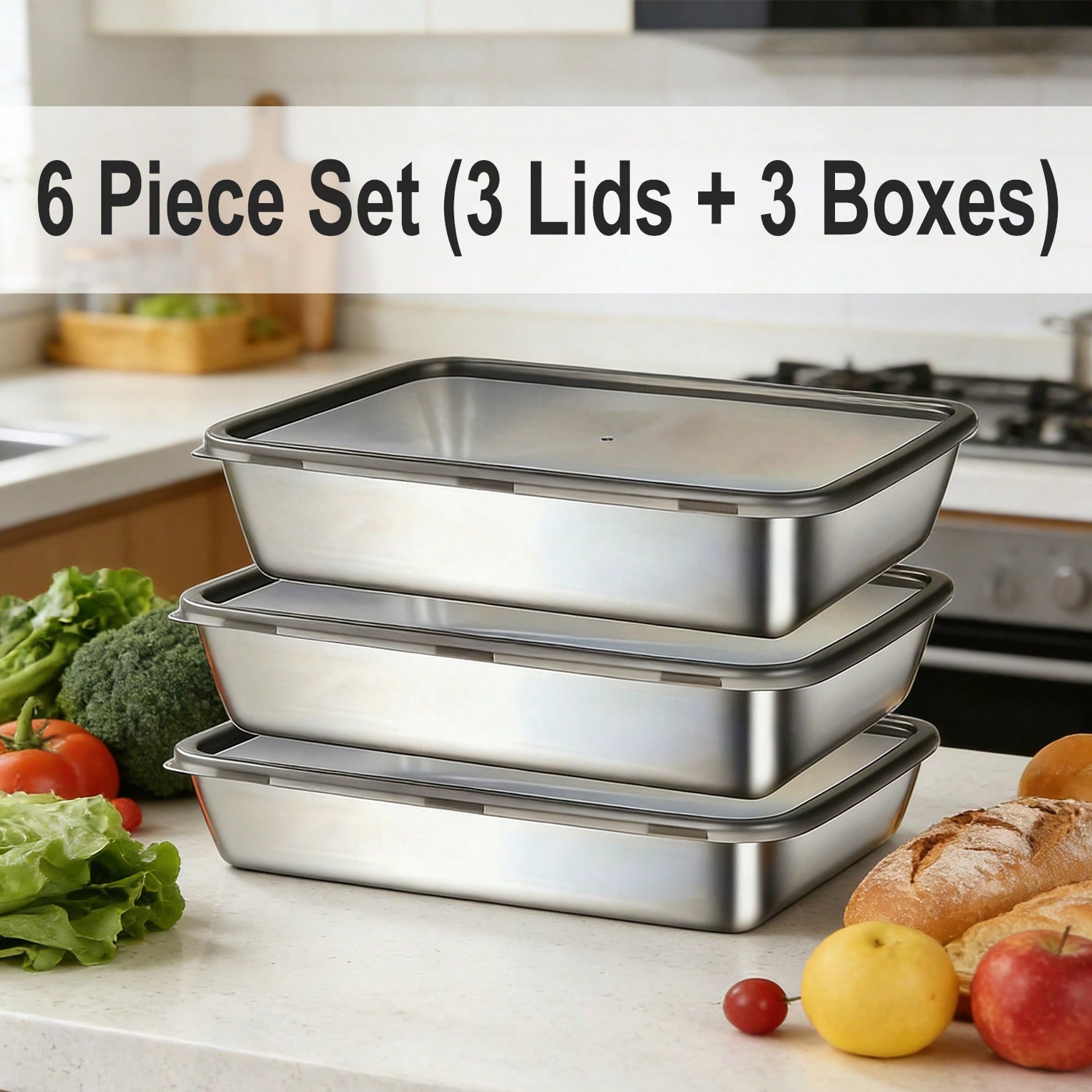 6-delige (3 dozen + 3 deksels) - Food Storage Stainless Steel Containers recensie en prijs