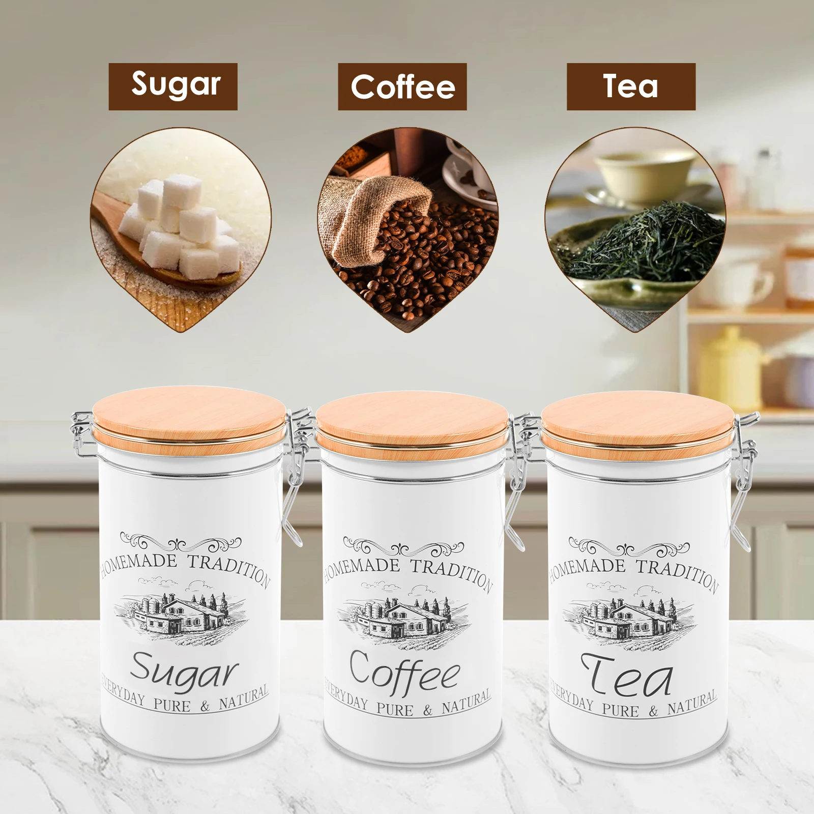 3 stks/set Thee Koffie Suikerb - Food Storage Metal Box recensie en prijs