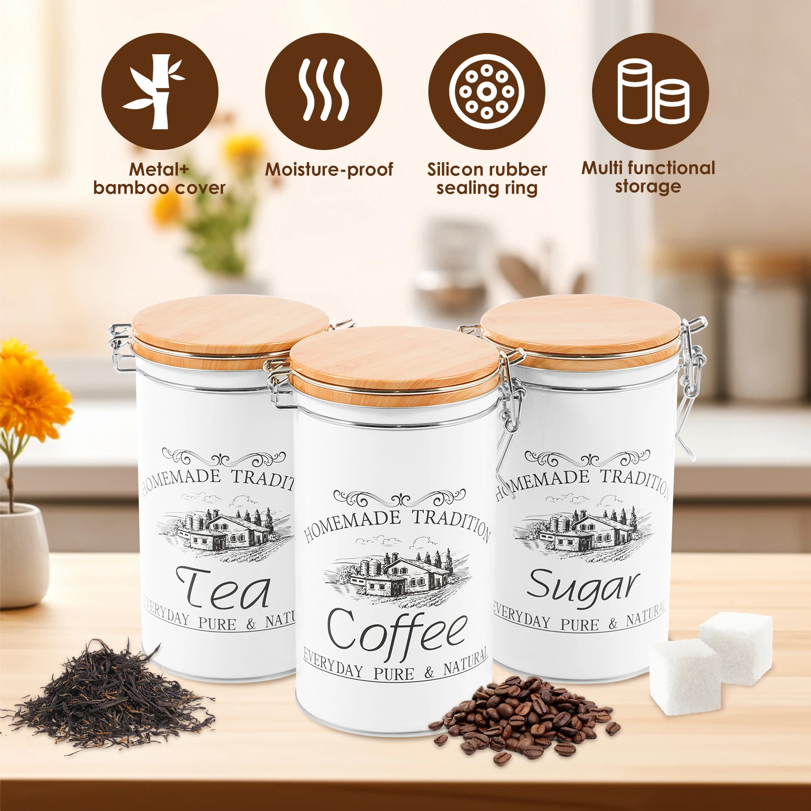 3 stks/set Thee Koffie Suikerb - Food Storage Metal Box recensie en prijs