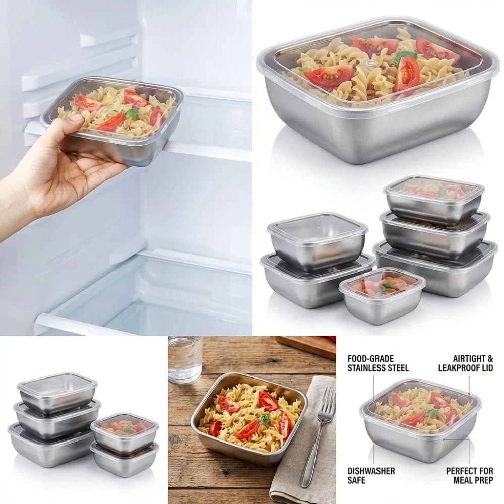 6 stuks roestvrijstalen voedse - Food Storage Metal Box recensie en prijs