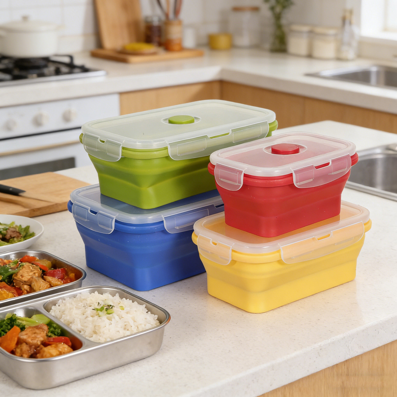 4-delige set opvouwbare silico - Food Storage Lunch Box recensie en prijs
