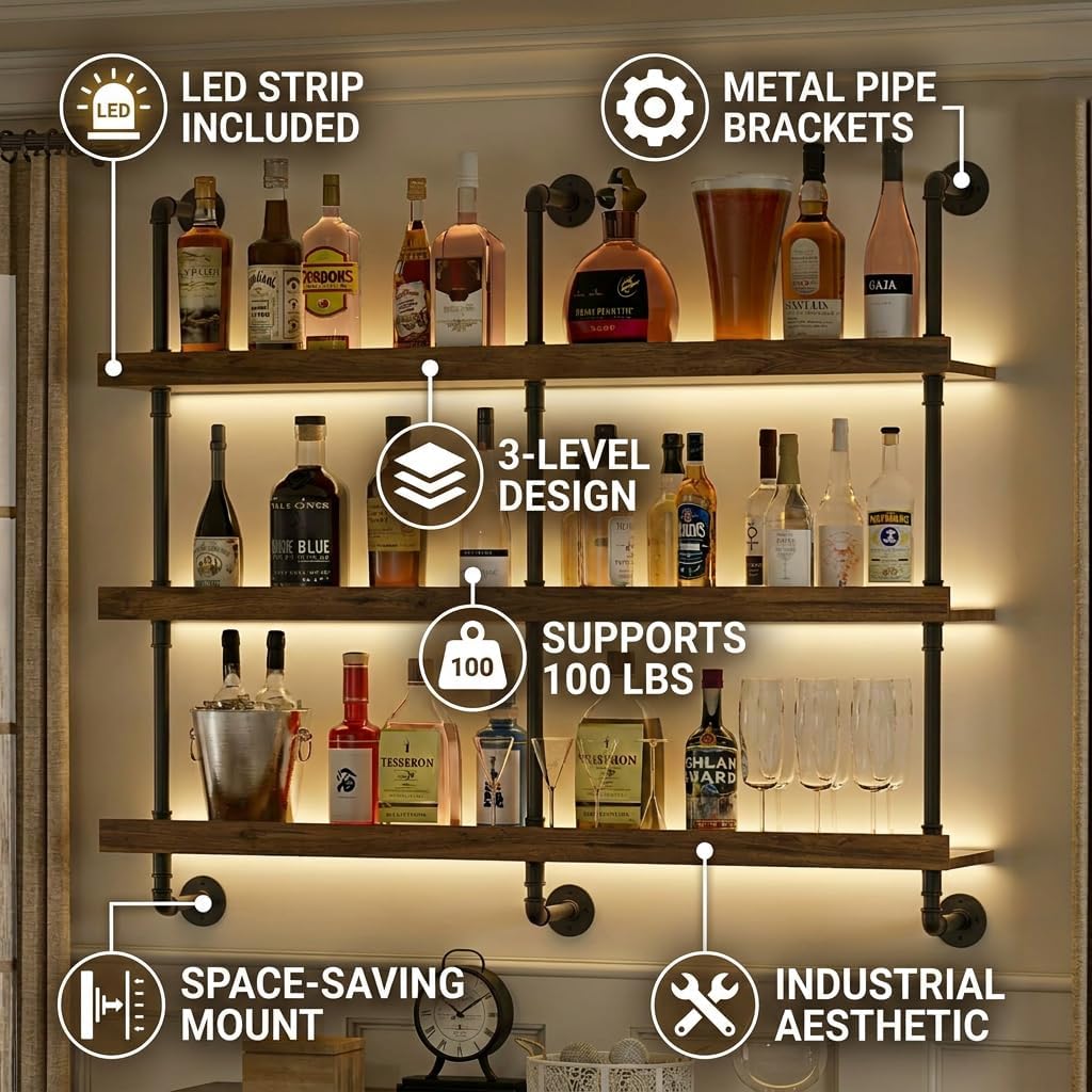 Wandgemonteerd wijnrek met LED - Food Storage Shelving recensie en prijs